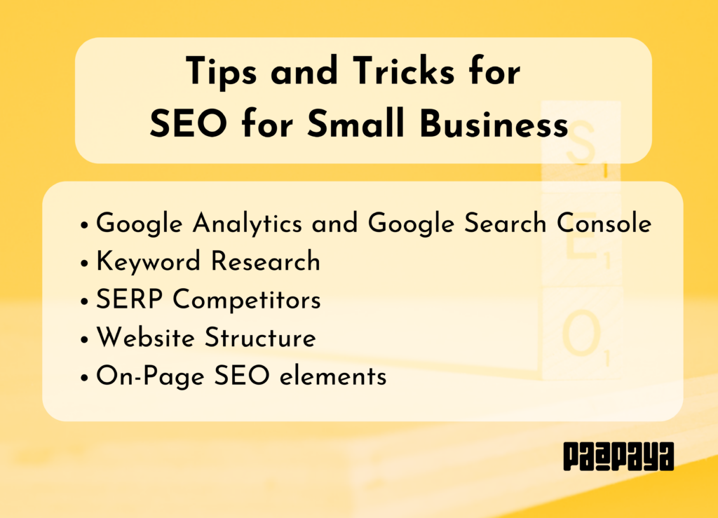 Paapaya's five tips and tricks for SEO for small businesses. 