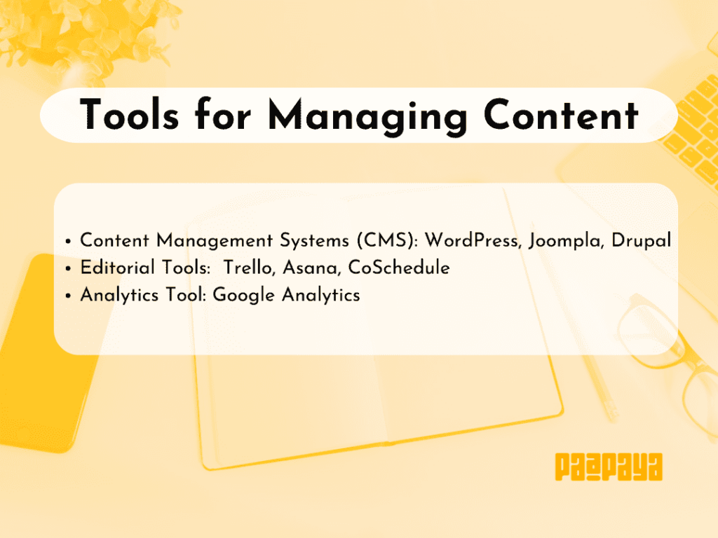 This image shows the tools for managing content by Paapaya