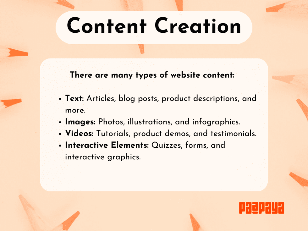 This image shows the types of website content